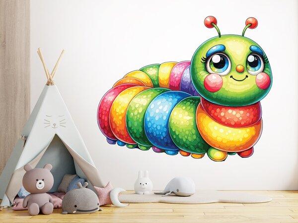 Barevná housenka textilní přelepitelná samolepka na zeď arch 47 x 39 cm