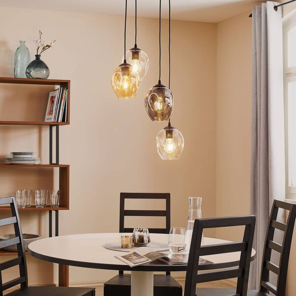 EMIBIG LIGHTING Závěsné světlo Starla kulaté 4-žárovkové grafit/jantar/čiré, stmívatelný, Černá, Obývací pokoj / jídelna, Sklo, Moderní