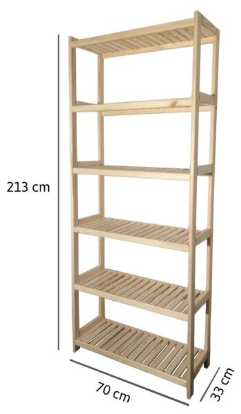 Dřevěný regál 6 polic 213×70×33 cm, borovice, česká výroba
