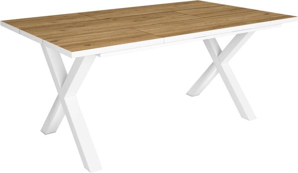Jídelní stoly Happyment Servio – Obdélníkový jídelní stl pro 4–6 osob – Masivní dřevo a kovové nohy ve tvaru X – Moderní – Bílý – 170 x 90 x 75 cm