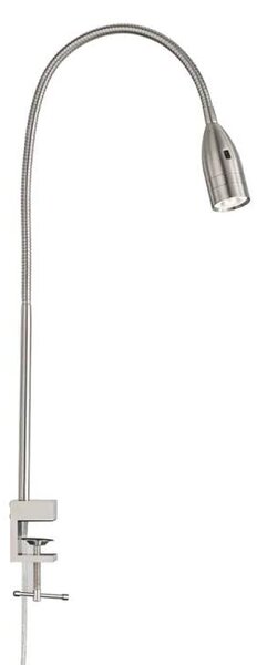 Fischer Honsel 50375 STEN - Stolní LED stříbrná lampa s husím krkem a bezdotykovým stmívačem, LED 5W, 420lm, 3000K (Stolní lampa s montáží na desku stolu)