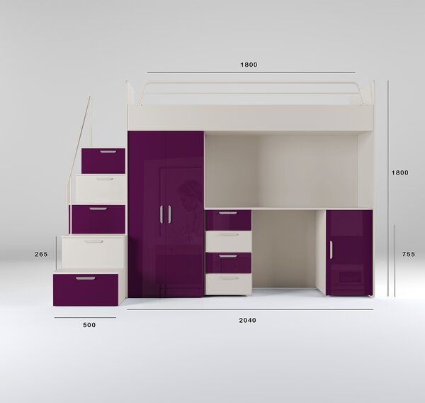 Dětská postel Ruby IV S (kašmír + lesk fialový) (s rošty)