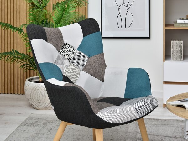 Křeslo Nutri (patchwork + černá). Akce -15%