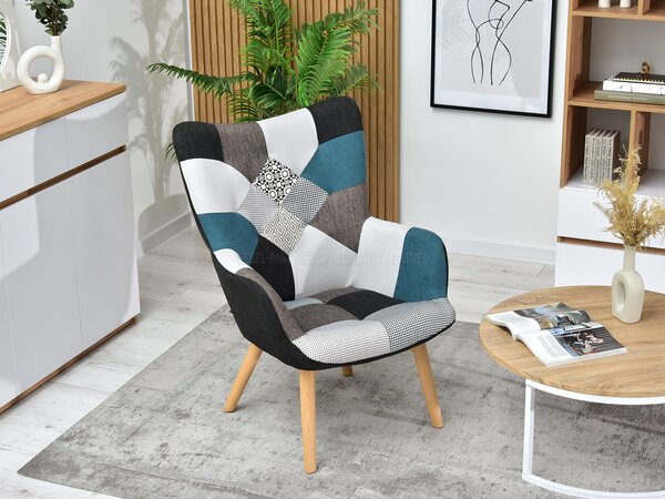 Křeslo Nutri (patchwork + černá). Akce -15%