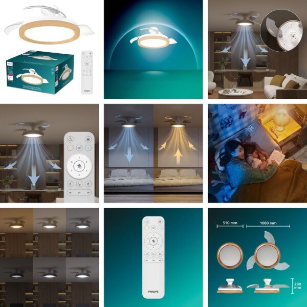 Stropní ventilátor se světlem LED 2700–6500K drevo IP20 PHILIPS Bliss 8721103128294