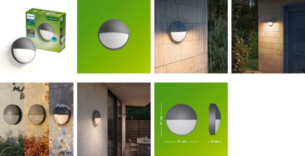 Venkovní nástěnné svítidlo LED 2700K antracitová IP44 PHILIPS UltraEfficient Capricorn 8721103110015