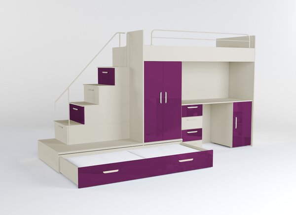 Dětská postel Ruby V (kašmír + lesk fialový) (s rošty)