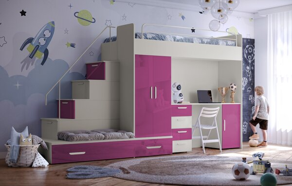 Dětská postel Ruby V (kašmír + lesk růžový) (s rošty)
