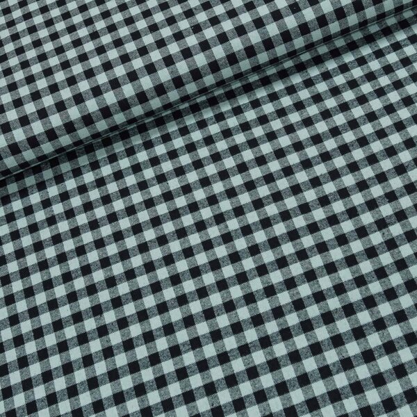 Flanel bavlněný tkaný / oboustranný, mintovo-černá kostka, š.150cm (látka v metráži)