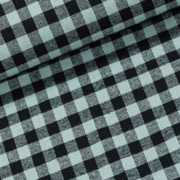 Flanel bavlněný tkaný / oboustranný, mintovo-černá kostka, š.150cm (látka v metráži)