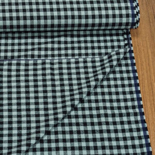 Flanel bavlněný tkaný / oboustranný, mintovo-černá kostka, š.150cm (látka v metráži)