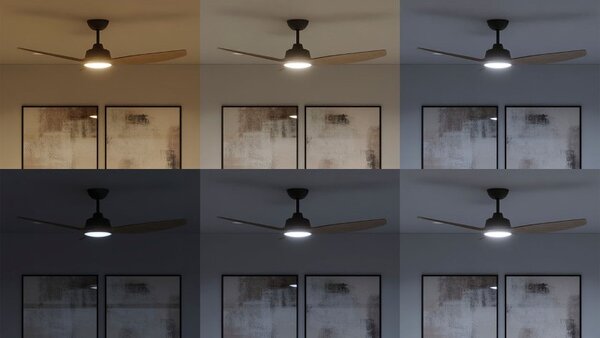Stropní ventilátor se světlem LED 3000–6500K čierna, drevo IP20 PHILIPS Olas 8721103096128