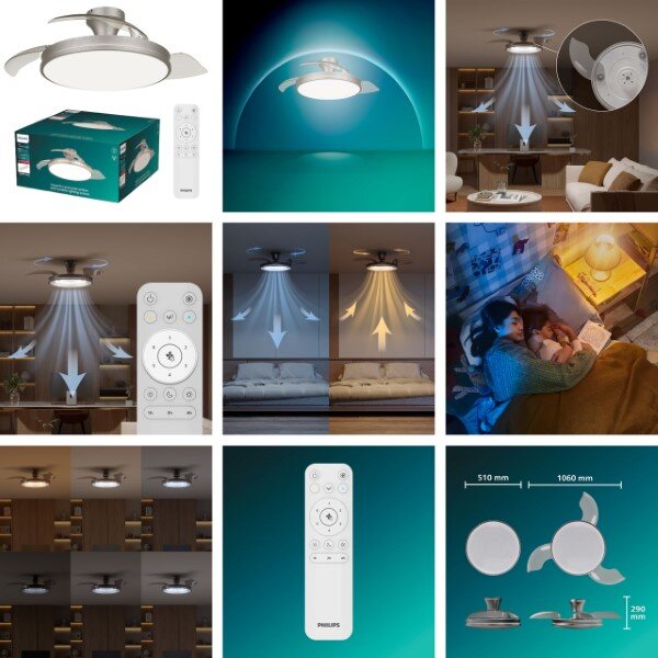 Stropní ventilátor se světlem LED 2700–6500K nikl IP20 PHILIPS Atlas 8721103096081