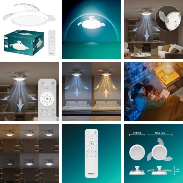 Stropní ventilátor se světlem LED 2700–6500K biela IP20 PHILIPS Bliss 8721103096104