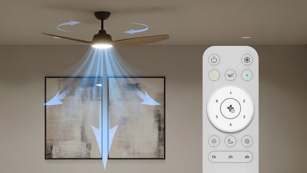 Stropní ventilátor se světlem LED 3000–6500K čierna, drevo IP20 PHILIPS Olas 8721103096128