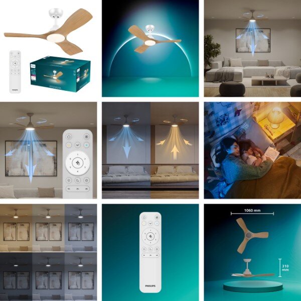 Stropní ventilátor se světlem LED 3000–6500K biela, drevo IP20 PHILIPS Olas 8721103095985