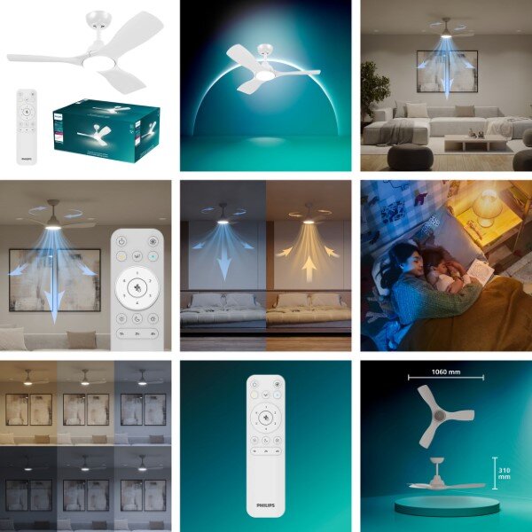 Stropní ventilátor se světlem LED 3000–6500K biela IP20 PHILIPS Olas 8721103096005