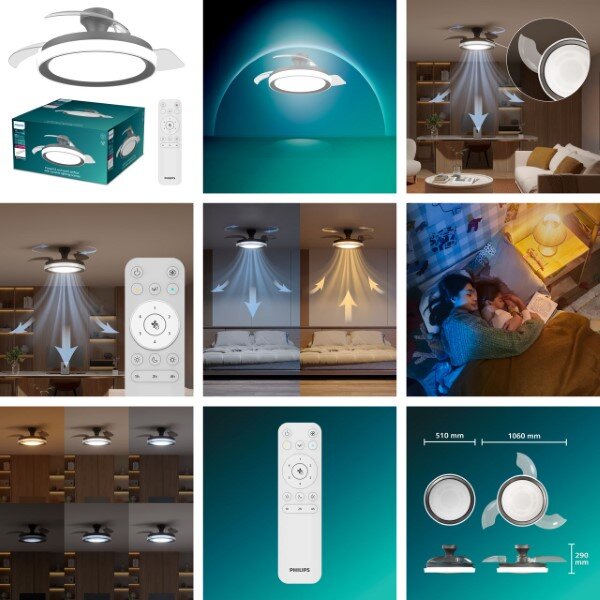 Stropní ventilátor se světlem LED 2700–6500K čierna IP20 PHILIPS Bliss 8721103096043