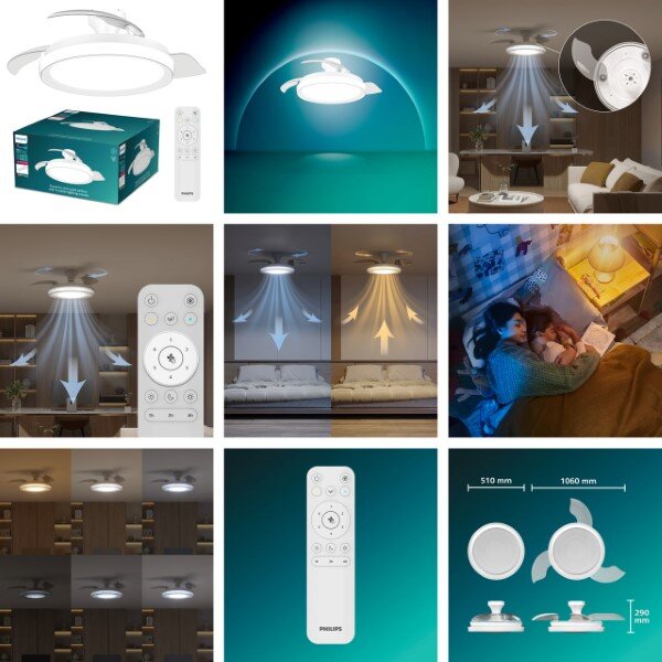Stropní ventilátor se světlem LED 2700–6500K biela IP20 PHILIPS Bliss 8721103096029
