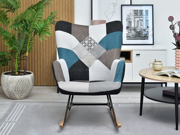 Křeslo Sibyla (patchwork + buk + bílá). Akce -15%
