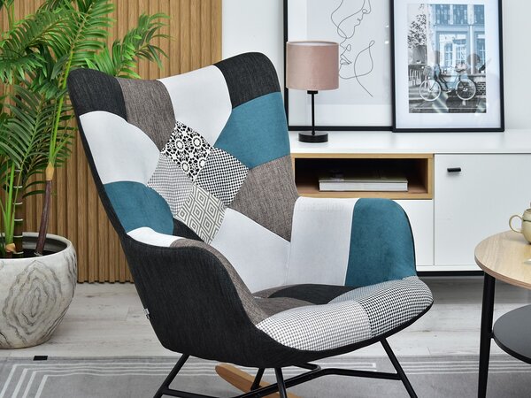 Křeslo Sibyla (patchwork + buk + bílá). Akce -15%
