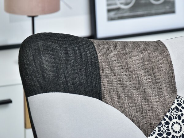 Křeslo Sibyla (patchwork + buk + bílá). Akce -15%