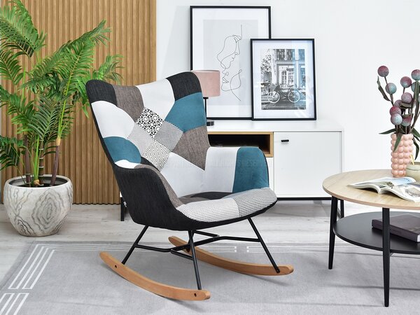 Křeslo Sibyla (patchwork + buk + bílá). Akce -15%