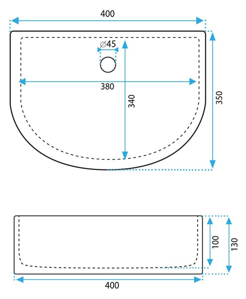 Rea Clara, umyvadlo na desku 400x350x130 mm, bílá lesklá, REA-U0631