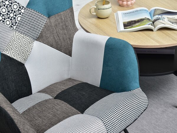Křeslo Sibyla (patchwork + buk + bílá). Akce -15%