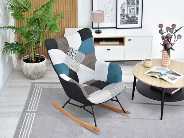 Křeslo Sibyla (patchwork + buk + bílá). Akce -15%