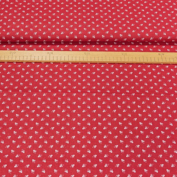 Bavlněné plátno POLO bílý drobný kvítek na červené, š.140cm (látka v metráži)