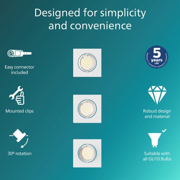 Zapuštěné svítidlo GU10 biela IP20 PHILIPS Peridot 8721103037015 balení 3 ks