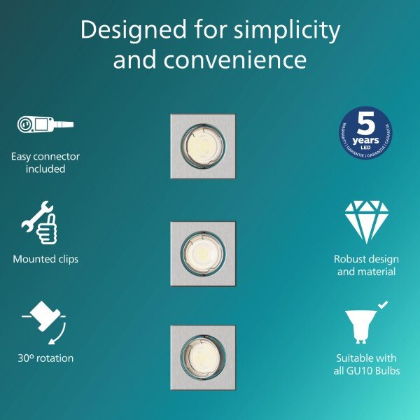 Zapuštěné svítidlo GU10 nikl IP20 PHILIPS Peridot 8721103037053 balení 3 ks