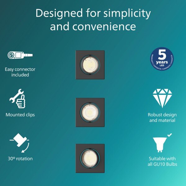 Zapuštěné svítidlo GU10 čierna IP20 PHILIPS Peridot 8721103037039 balení 3 ks