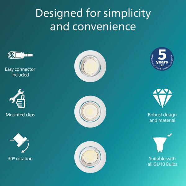Zapuštěné svítidlo GU10 biela IP20 PHILIPS Peridot 8721103036971 balení 3 ks