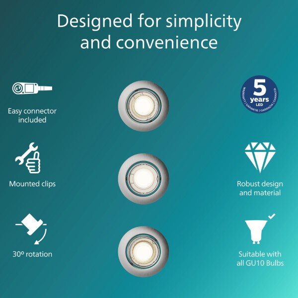 Zapuštěné svítidlo GU10 nikl IP20 PHILIPS Peridot 8721103036995 balení 3 ks