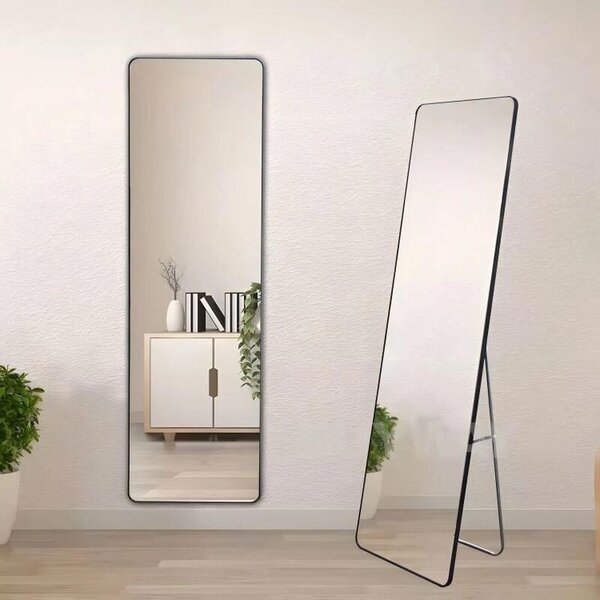 ModernHome Stojací zrcadlo 159 cm s možností zavěšení na zeď, hliníkový rám, černý
