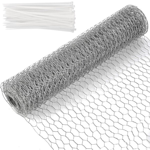 Šestihranná pozinkovaná kovová mříž, rozměry 40 cm x 100 cm, včetně 100 stahovacích pásek, určená pro oplocení a rostliny