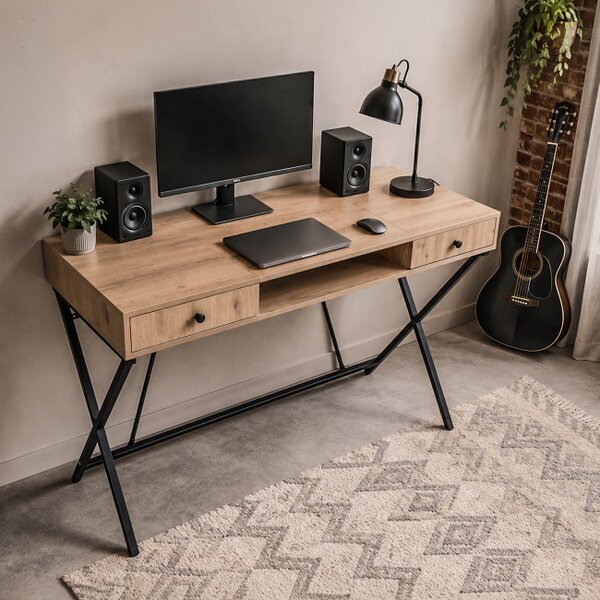 Kancelářský industriální stůl CROSSLINE dub Artisan / černé nohy