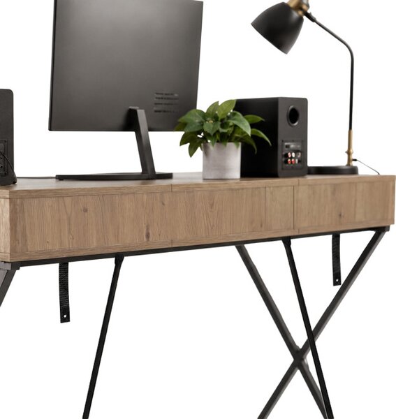 Kancelářský industriální stůl CROSSLINE dub Artisan / černé nohy