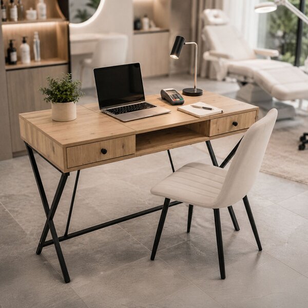 Kancelářský industriální stůl CROSSLINE dub Artisan / černé nohy