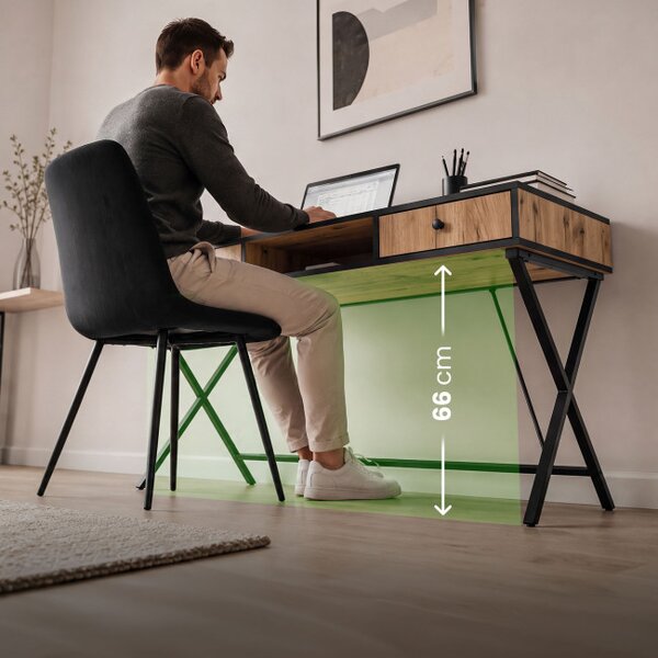 Kancelářský industriální stůl CROSSLINE dub Craft / černé nohy