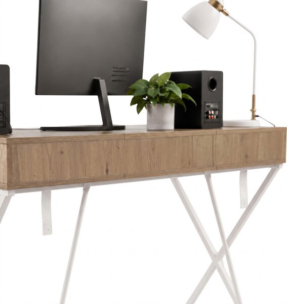 Kancelářský industriální stůl CROSSLINE dub Artisan / bílé nohy