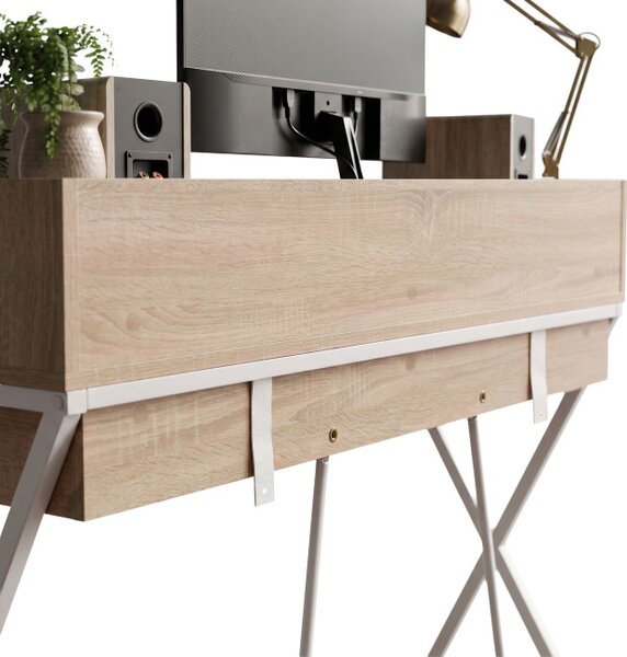 Kancelářský industriální stůl FLEXO dub Sonoma / bílé nohy
