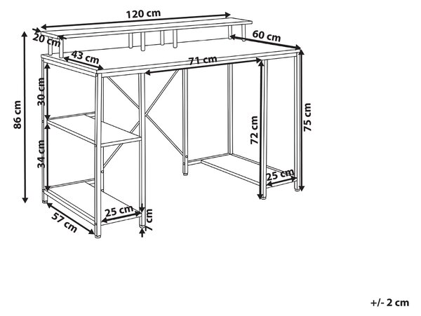 Pracovní stůl CADDO Černá 120 cm 60 cm s policemi