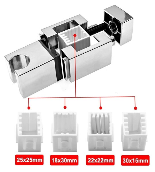 Nastavitelná sprchová rukojeť o 360°, chromovaná sprchová hlavice pro obdélníkové sprchové závěsy