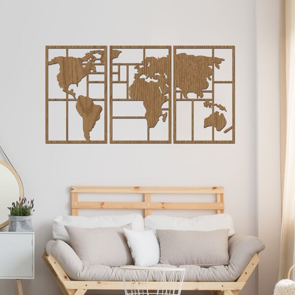 Dřevěná mapa světa GEOMETRY Zvolte barvu dekoru: Wenge | Velikost map: 60x32