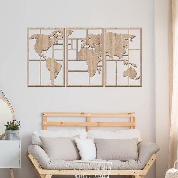 Dřevěná mapa světa GEOMETRY Zvolte barvu dekoru: Wenge | Velikost map: 60x32