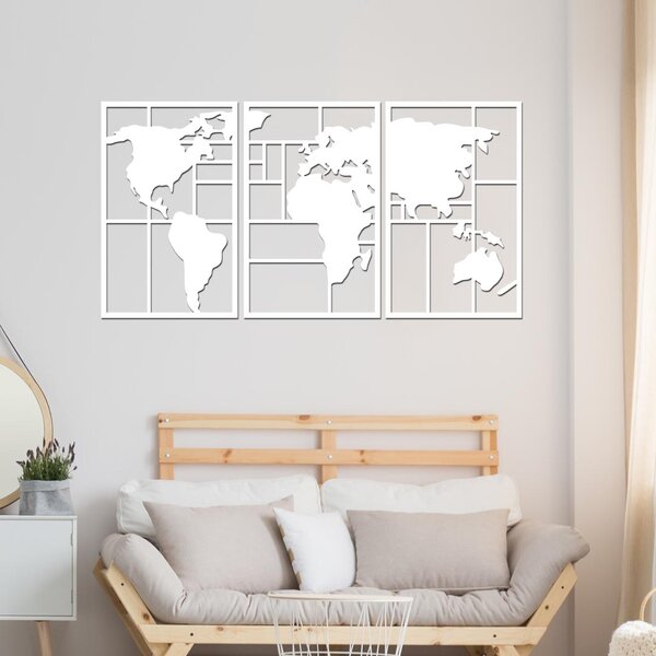 Dřevo života | Dřevěná mapa světa GEOMETRY | Barva: Bílá | Velikost map: 60x32