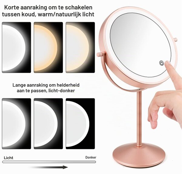 Kosmetické zrcadlo s USB nabíjením a zvětšovacím efektem – sada 7 kusů – LED zrcadlo, otočná o 360 stupňů, stolní